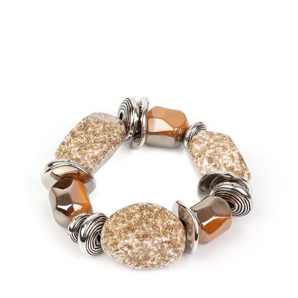Chunky marbled tan/burnt orange and silver Bracelet - Picture 2 of 2